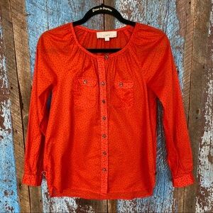 Loft Red Polka Dot Long Sleeve Top Size XS